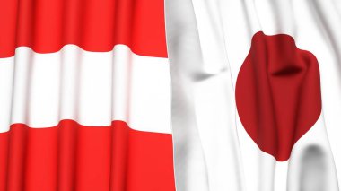 Gerçekçi kumaşlı AUSTRIA ve JAPAN bayrakları