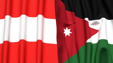 Gerçekçi kumaş dokusuna sahip AUSTRIA ve JORDAN bayrakları