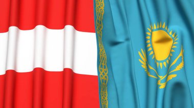 Gerçekçi kumaş dokusuna sahip AUSTRIA ve KAZAKHSTAN bayrakları