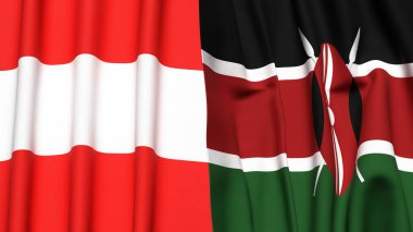 Gerçekçi kumaş desenli AUSTRIA ve KENYA bayrakları