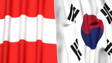 AUSTRIA Bayrakları ve KOREA GÜNEY Gerçekçi kumaş dokusuyla
