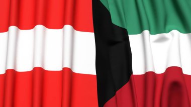 Gerçekçi kumaş dokusuna sahip AUSTRIA ve KUWAIT bayrakları