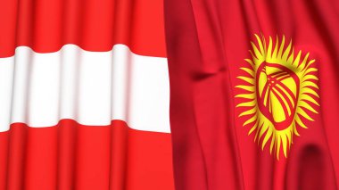 Gerçekçi kumaş dokusuna sahip AUSTRIA ve KYRGYZSTAN bayrakları
