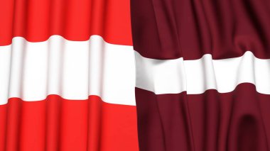 Gerçekçi kumaş desenli AUSTRIA ve LATVIA bayrakları