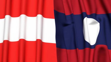 Gerçekçi kumaş desenli AUSTRIA ve LAOS bayrakları