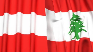 Gerçekçi kumaş dokusuna sahip AUSTRIA ve LEBANON bayrakları