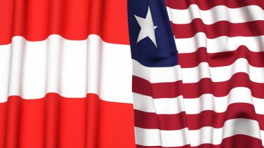 Gerçekçi kumaş dokusuna sahip AUSTRIA ve Liberia bayrakları