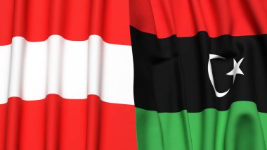 Gerçekçi kumaş desenli AUSTRIA ve LIBYA bayrakları