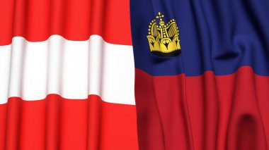 Gerçekçi kumaş dokusuna sahip AUSTRIA ve LIECHTENSTEIN bayrakları