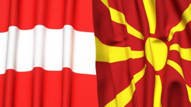 Gerçekçi kumaş dokusuna sahip AUSTRIA ve MACEDONIA bayrakları