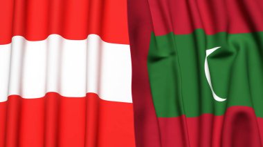 Gerçekçi kumaş dokusuna sahip AUSTRIA ve MALDIVES bayrakları