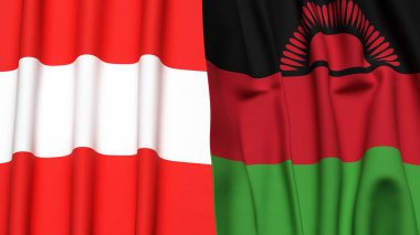 Gerçekçi kumaş desenli AUSTRIA ve MALAWI bayrakları