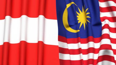 Gerçekçi kumaş dokusuna sahip AUSTRIA ve MALAYSIA bayrakları
