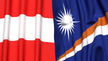 Gerçekçi kumaş dokusuna sahip AUSTRIA ve MARSHALL Adaları bayrakları