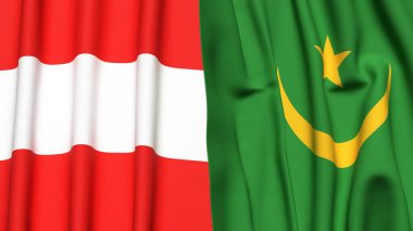 Gerçekçi kumaş dokusuna sahip AUSTRIA ve MAURITANIA bayrakları