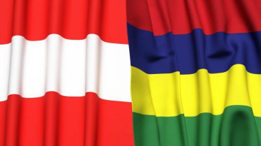 Gerçekçi kumaş dokusuna sahip AUSTRIA ve MAURITIUS bayrakları