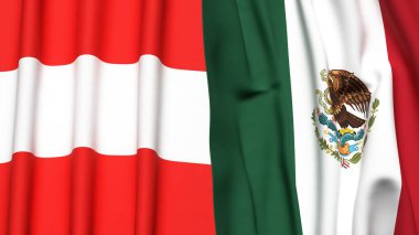 Gerçekçi kumaş dokusuna sahip AUSTRIA ve MEXICO bayrakları