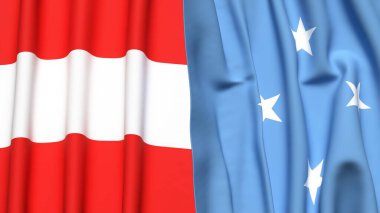 Gerçekçi kumaş dokusuna sahip AUSTRIA ve MICRONESIA bayrakları