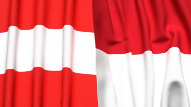 Gerçekçi kumaş dokusuna sahip AUSTRIA ve Monako bayrakları