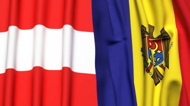 Gerçekçi kumaş dokusuna sahip AUSTRIA ve MOLDOVA bayrakları