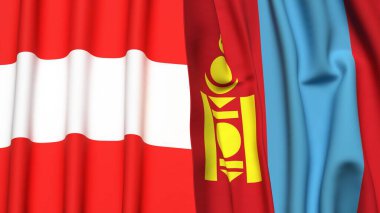 Gerçekçi kumaş dokusuna sahip AUSTRIA ve Mongol bayrakları