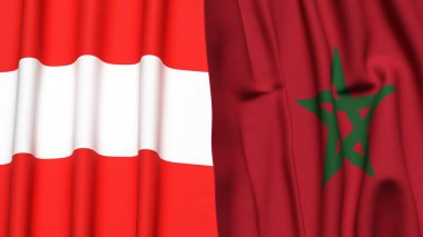 Gerçekçi kumaş dokusuna sahip AUSTRIA ve MoroCCO bayrakları