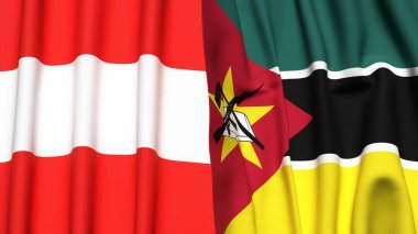Gerçekçi kumaş dokusuna sahip AUSTRIA ve MOZAMBIQUE bayrakları