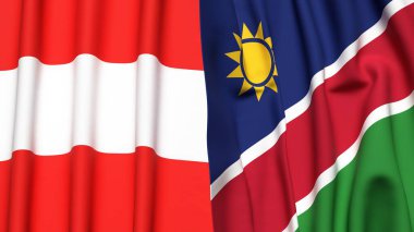Gerçekçi kumaş dokusuna sahip AUSTRIA ve NAMIBIA bayrakları