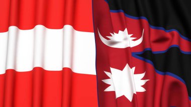 Gerçekçi kumaşlı AUSTRIA ve NEPAL bayrakları