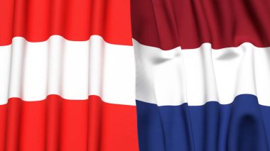 Gerçekçi kumaş dokusuna sahip AUSTRIA ve NETHERLANDS bayrakları