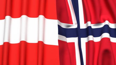 Gerçekçi kumaş desenli AUSTRIA ve NORway bayrakları