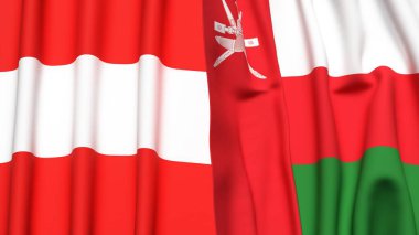 Gerçekçi kumaşlı AUSTRIA ve OMAN bayrakları