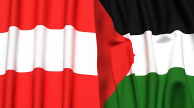 Gerçekçi kumaşlı AUSTRIA ve Filistin 4k bayrakları