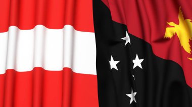 AUSTRIA ve PAPUA YENİ GİNE bayrakları gerçekçi kumaş dokusuna sahip