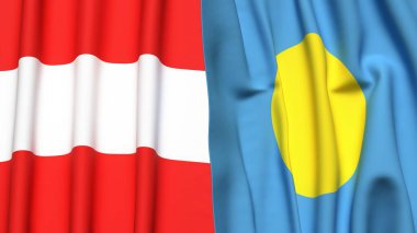 Gerçekçi kumaş desenli AUSTRIA ve PALAU bayrakları