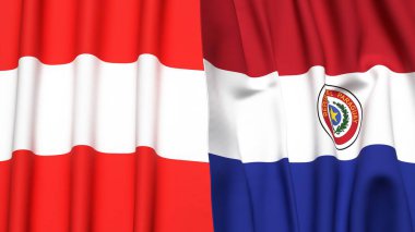 Gerçekçi kumaş dokusuna sahip AUSTRIA ve PARAGUAY bayrakları