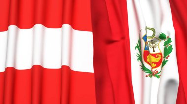 Gerçekçi kumaşlı AUSTRIA ve Peru bayrakları