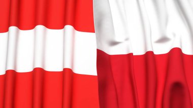 Gerçekçi kumaş dokusuna sahip AUSTRIA ve POLAND bayrakları