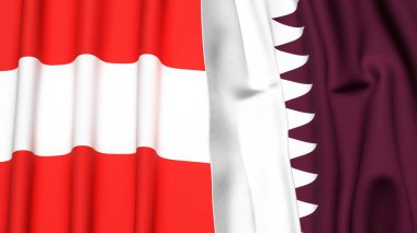 Gerçekçi kumaş dokusuna sahip AUSTRIA ve Katar bayrakları