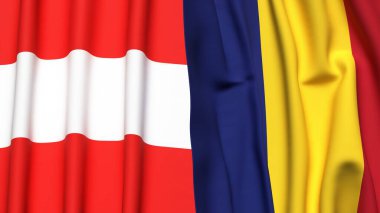 Gerçekçi kumaş dokusuna sahip AUSTRIA ve ROMANIA bayrakları