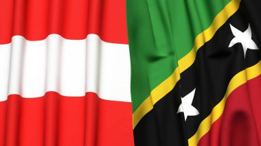 Gerçekçi kumaş dokusuna sahip AUSTRIA ve Aziz Kitts bayrakları