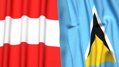 Gerçekçi kumaşlı AUSTRIA ve SAINT LUCIA bayrakları