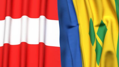 Gerçekçi kumaşlı AUSTRIA ve SAINT VINCENT bayrakları