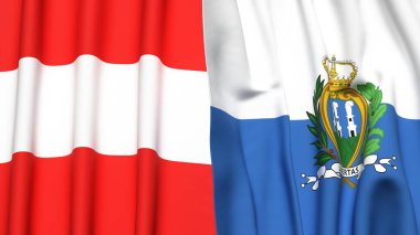 Gerçekçi kumaş dokusuna sahip AUSTRIA ve SAN MARINO bayrakları