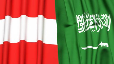 Gerçekçi kumaş dokusuna sahip AUSTRIA ve SAUDI ARABIA bayrakları
