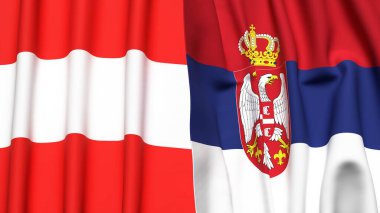 Gerçekçi kumaş dokusuna sahip AUSTRIA ve SERBIA bayrakları