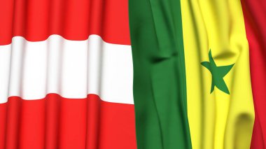 Gerçekçi kumaş dokusuna sahip AUSTRIA ve SENEGAL bayrakları