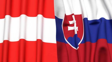 Gerçekçi kumaş dokusuna sahip AUSTRIA ve SLOVAKIA bayrakları