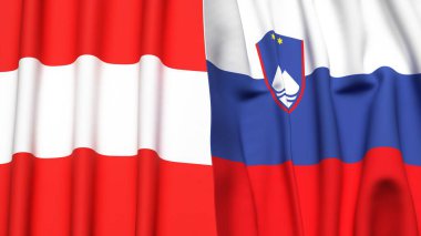 Gerçekçi kumaş dokusuna sahip AUSTRIA ve SLOVENIA bayrakları