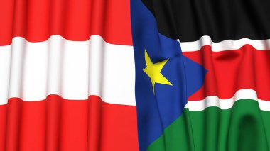 Gerçekçi kumaş dokusuna sahip AUSTRIA ve GÜNEY SUDAN bayrakları
